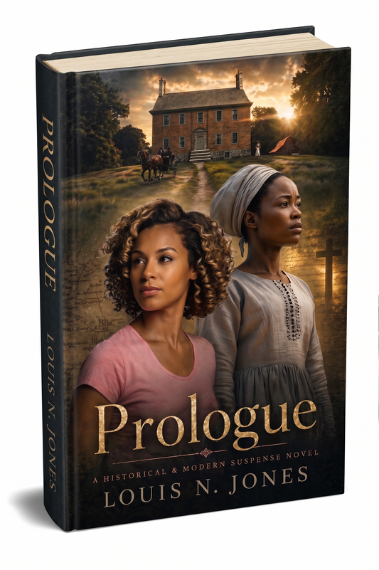 Book cover of 'Prologue' by Louis N. Jones featuring two women and a house.