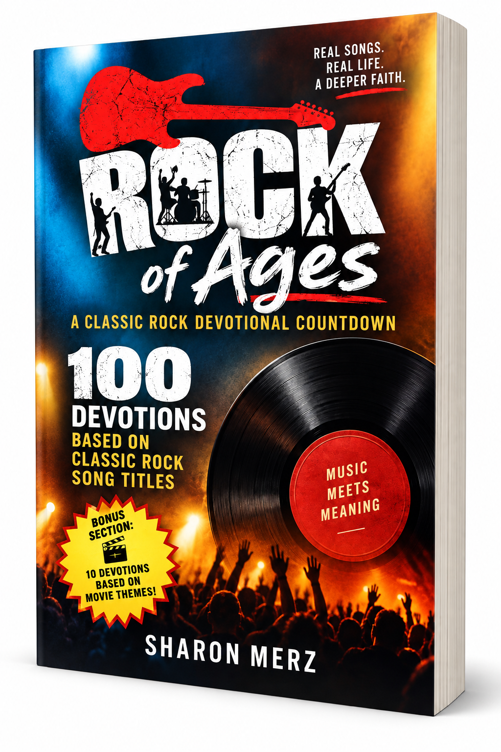 Rock of Ages by Sharon Merz – Christian devotional featuring classic rock songs and Scripture-based reflections for stronger faith