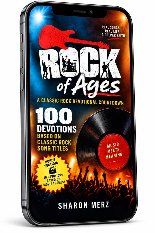 Rock of Ages by Sharon Merz – Christian devotional featuring classic rock songs and Scripture-based reflections for stronger faith